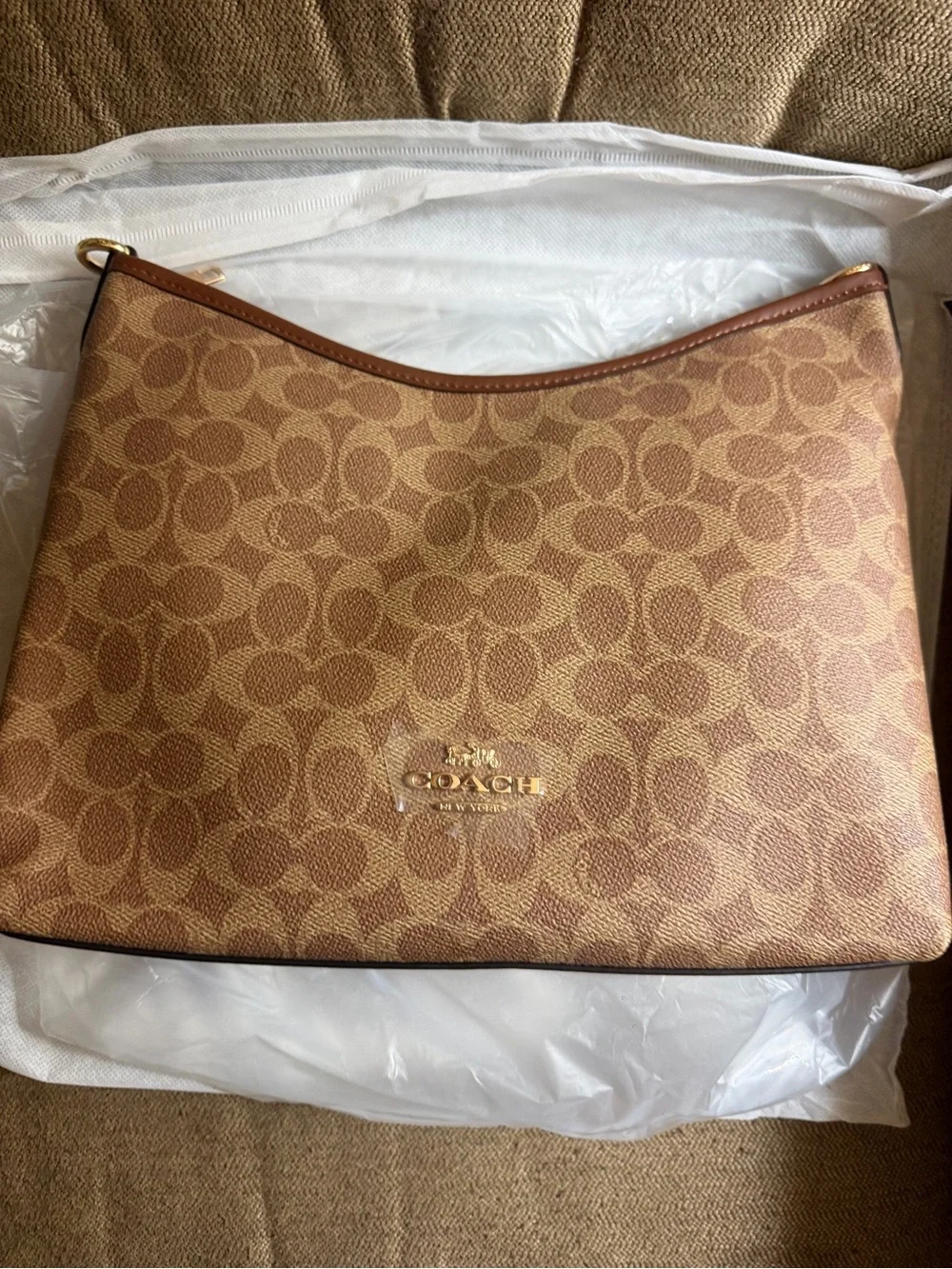 Coach Monogram Canvas Hobo in Tan and Brown